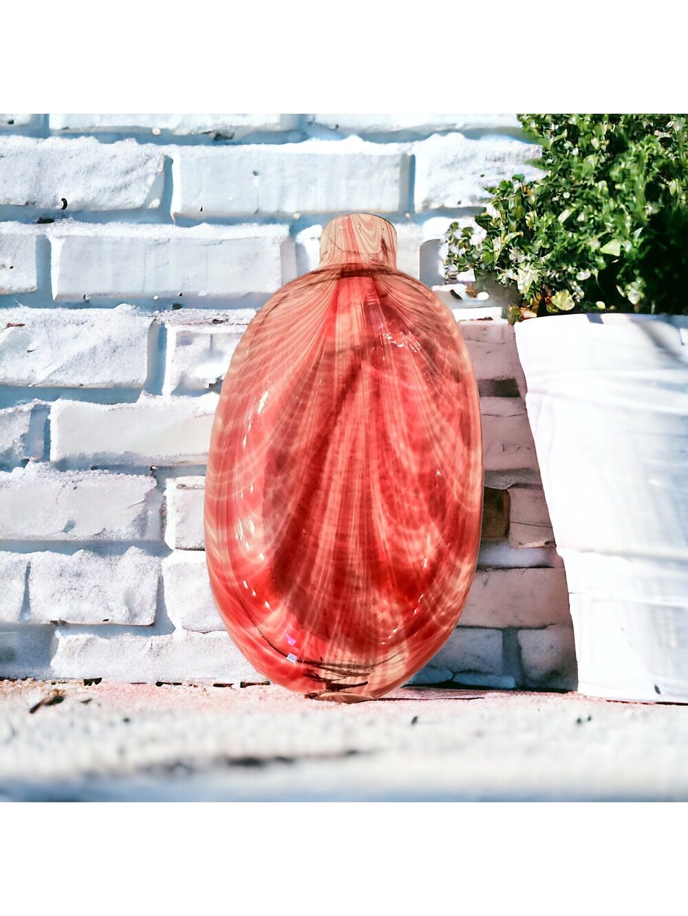 19th Century Nailsea Style European Glass Flask bottle Blown Light Red Swags